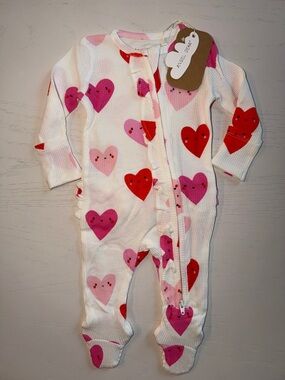 Angel Dear Happy Hearts Waffle Ruffle Footie 0-3 months